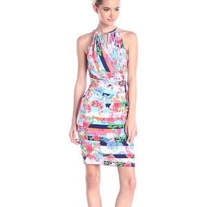 Necklace-detail faux wrap dress